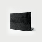 CINNA black snakeskin MacBook cover front view, noir embossed texture